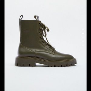 🆕 Zara Low Heel Laced Leather Ankle Boots SIZE 8